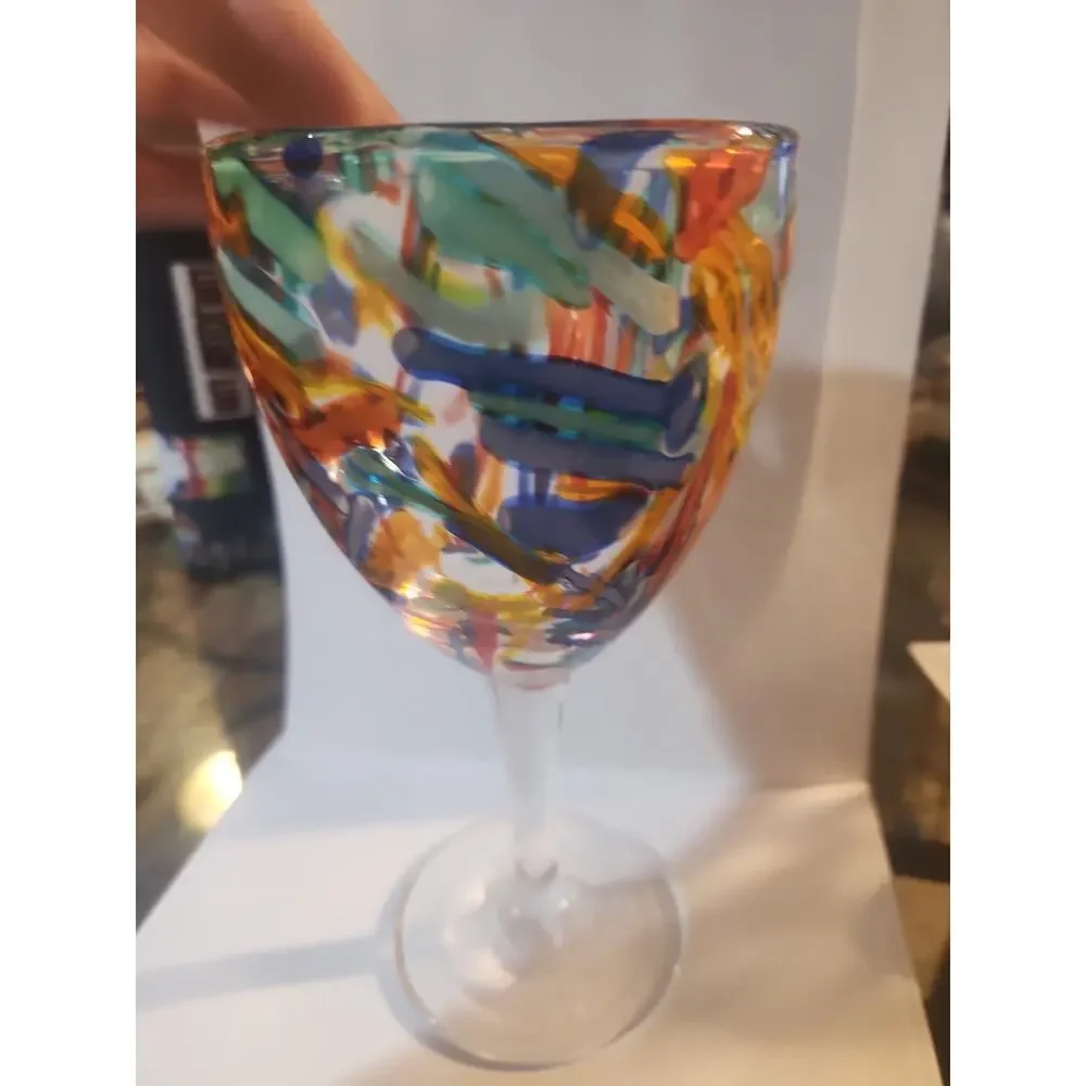 Pier 1 Imports Confetti Wine Goblet Glass Splatter Art - Large 8”
